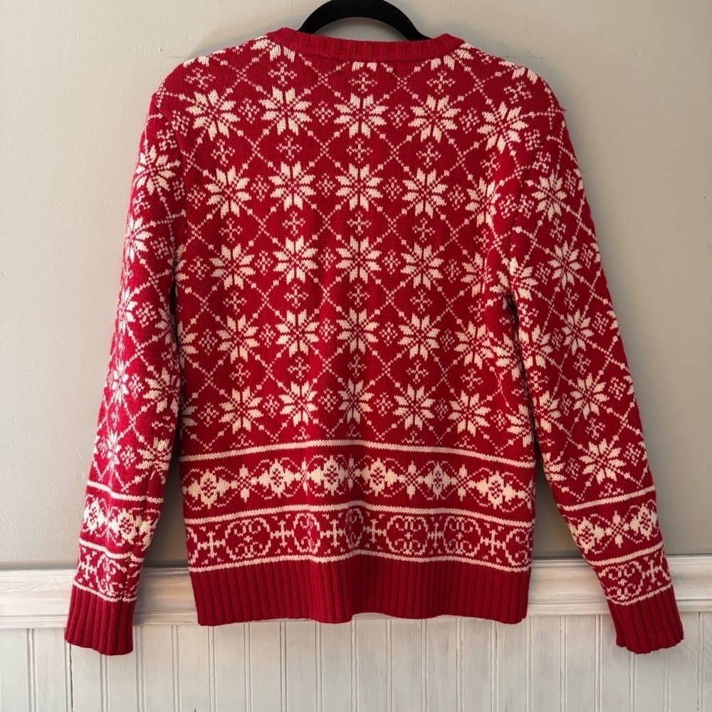 Casual Corner Women’s Red & White Nordic Snowflake Lambswool Cardigan Sweater XS - Picture 2 of 11